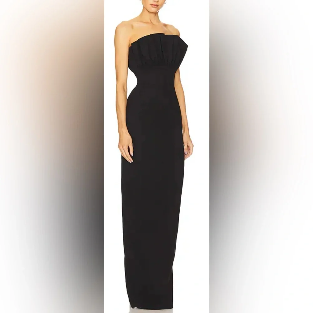 NEW SAU LEE Noah Column Strapless Black Gown Sz 8 - Picture 3 of 9